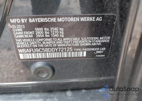 2013 BMW 550I xDrive из США, поврежденный, VIN WBAFU9C58DDY72125